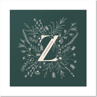 Botanical Letter Z (Forest Green) Posters and Art